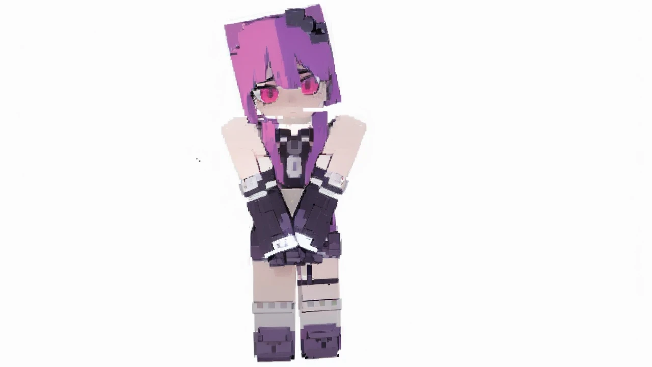 Young woman, dark blue hair, red eyes, goth girl, wearing black beret, mecha girl, robot girl, floating in air, robotic woman, metal in body, black iron, on a cyberpunk city, 4k, masterpiece, HD, anime 2D, good anathomy