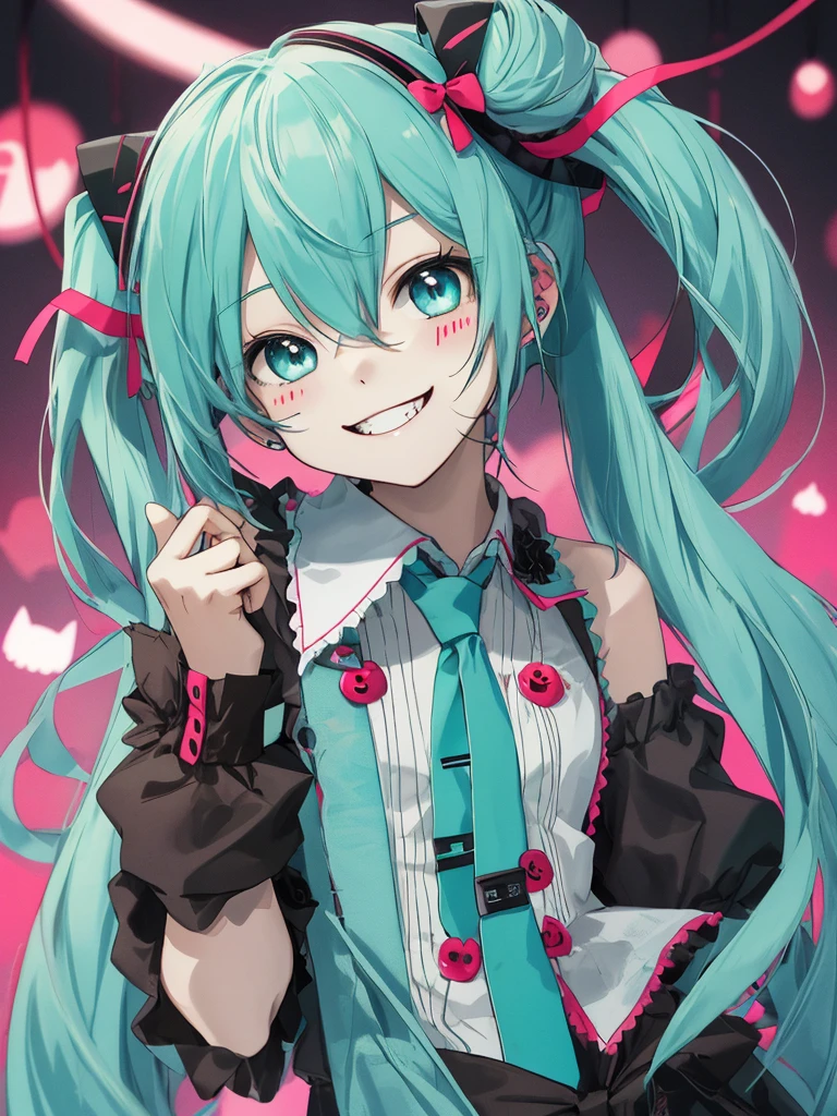 hatsune miku, veey cute, blood, smiling, devil, cat ears