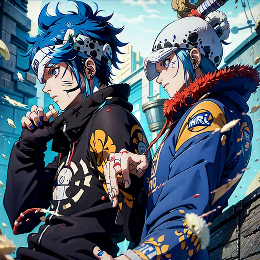 Create a nail character with blue hair red eyes from Naruto