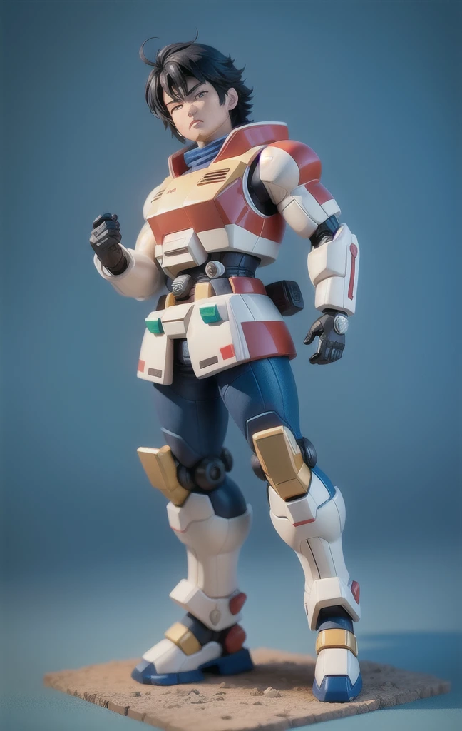 gundam\(rx78\), (8k, RAW photo, best quality),(gundam\(rx78\),(masterpiece),(best quality),(ultra-detailed), (full body:1.2), masterpiece:1.2),((Blue background)),1boy,chibi,cute, big gundam helmet, black hair, green army parka, (handsome detailed face), (handsome detailed eyes), solo,cybertron,RX-78-2, (full body), mask, dancing, (isometric), 