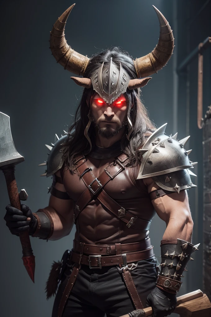 Minotaur with demonic hammer and spiked leather armor 