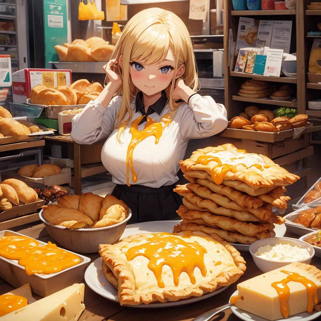 cheese empanada, melting cheese, waifu, girl, artwork, Masterpiece