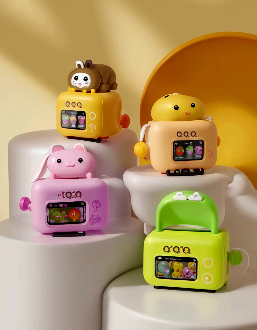 product design,(((A toy mobile phone with a Q version of a rabbit outline))),((Super simple)),plastic,Background solid color,high quality,Clarity,Design renderings