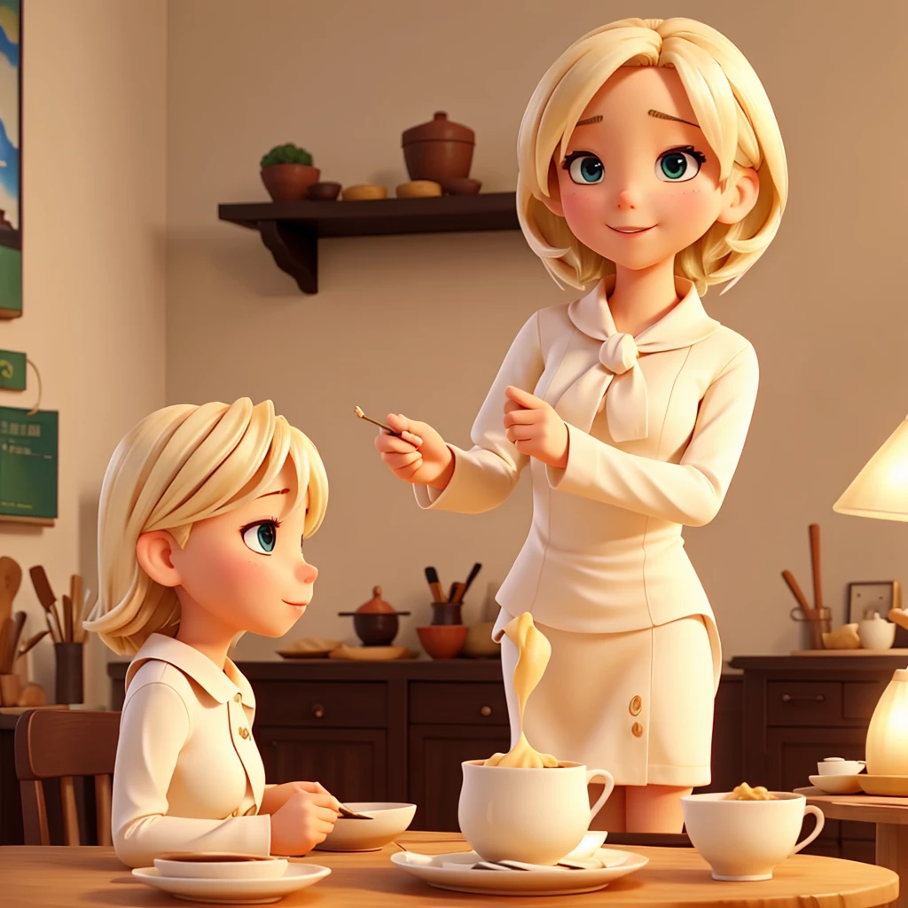 Blonde woman white tea crepe eating hot dig