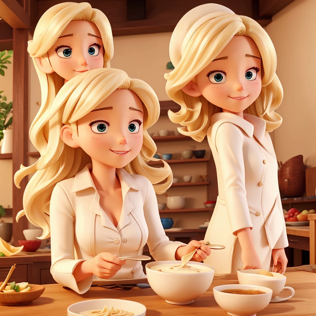Blonde woman white tea crepe eating hot dig