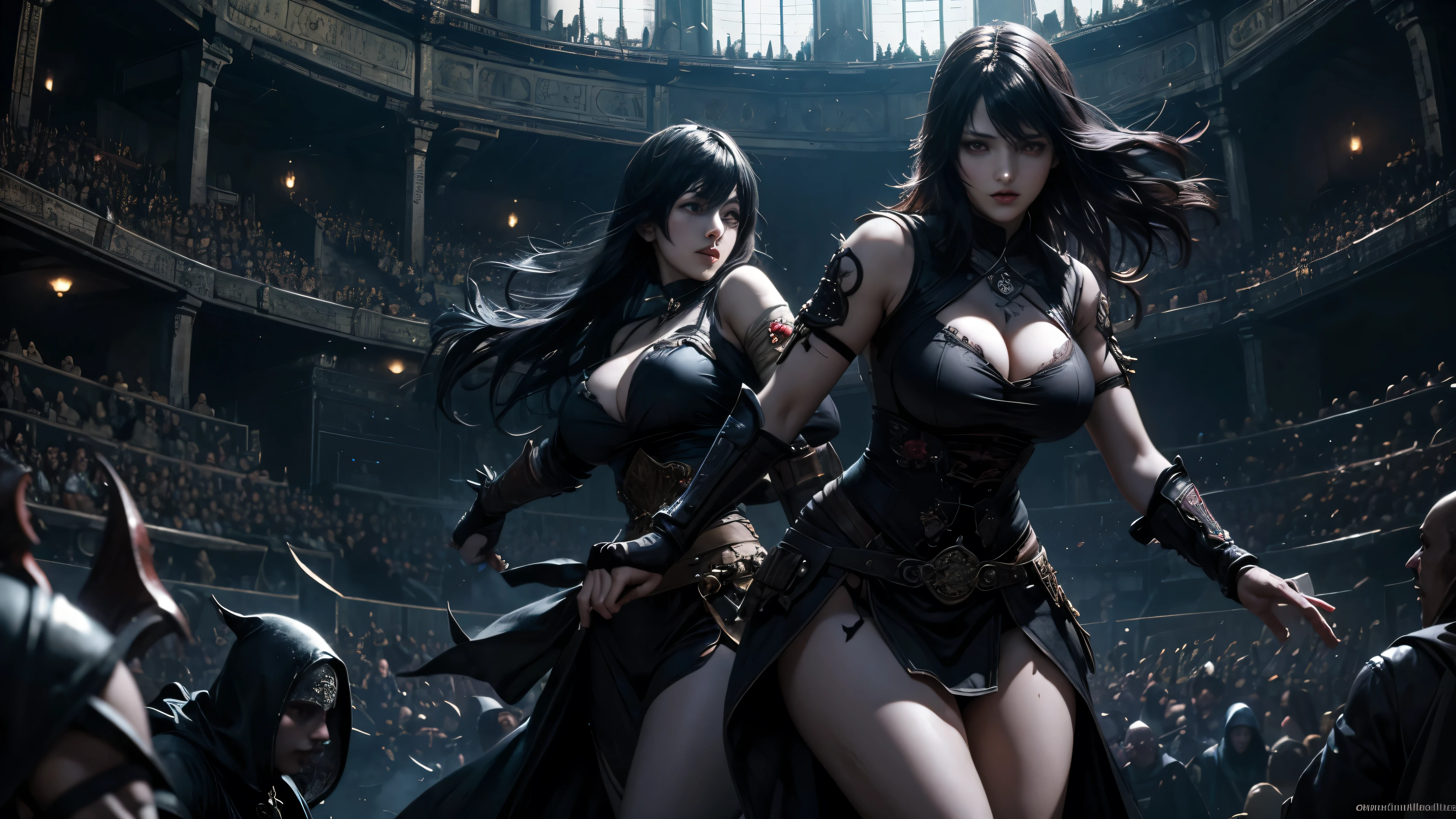 (Voluptuous Alchemist Duas) They fight in an arena. (Dark Fantasy) (Fatal Frame)