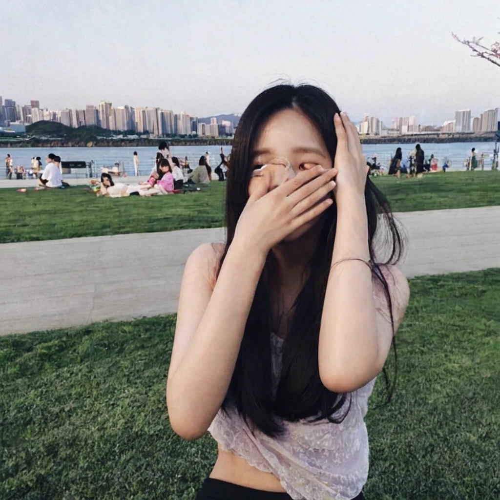 There was a woman covering her face with her hands, Urzan, korean girl, Asian girl with long hair, beautiful girl, tumblr, beautiful south korean woman, Nam Jae-yeon, Shin Jin Young, jisoo from blackpink, krystal, Attractive girl, korean woman, Blackpink’s Jisoo, Asian girl, Chinese girl, beautiful young korean woman