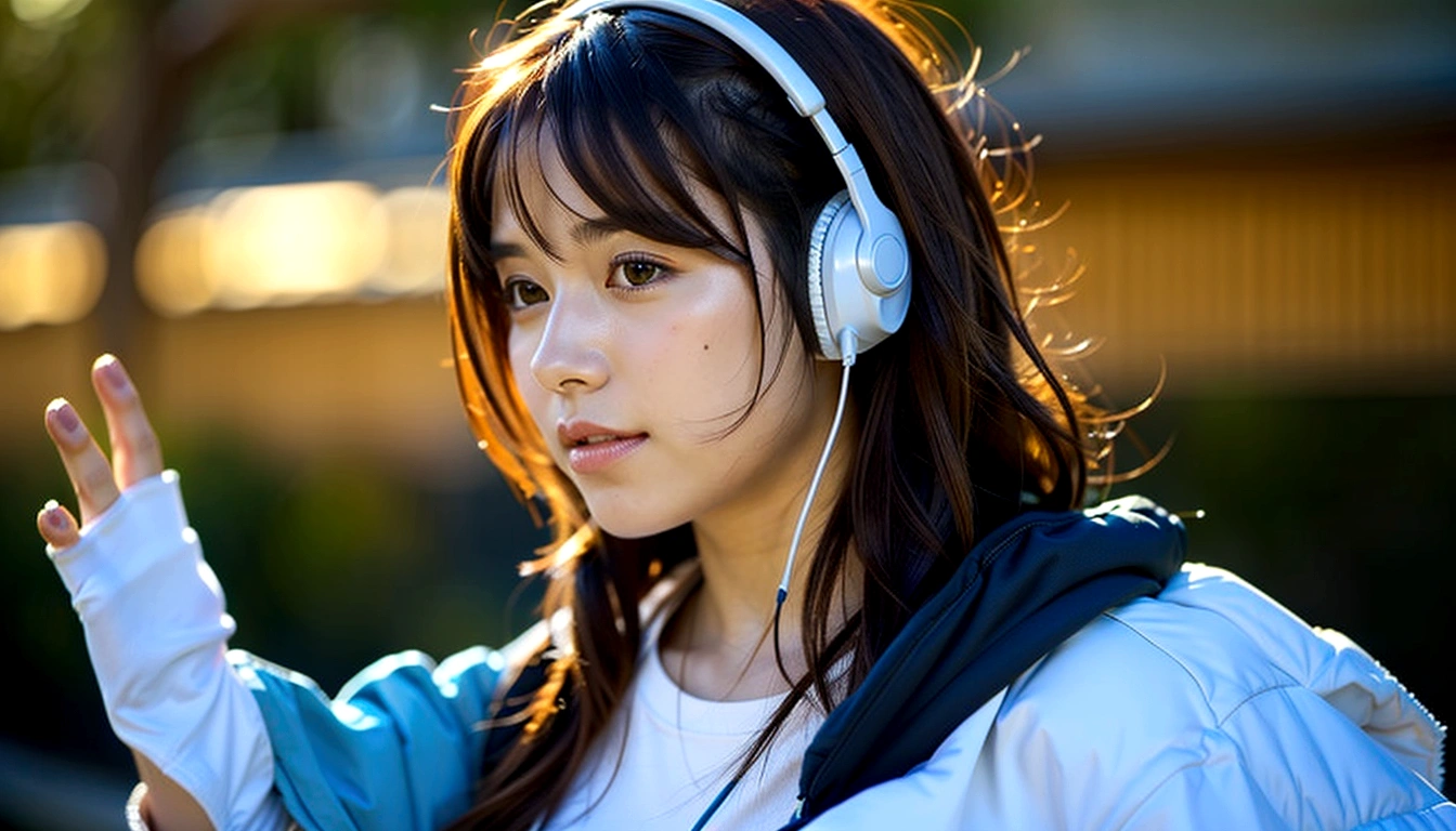 Beautiful girl listening to music with headphones