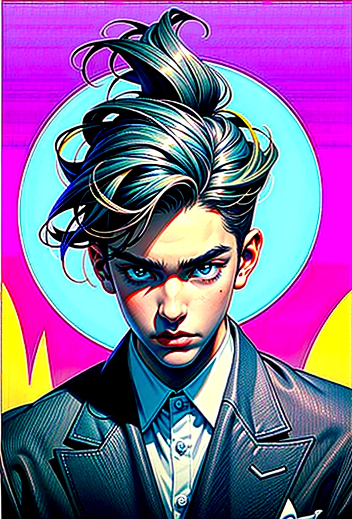 1male,handsome, cute face , charming face, fresh face, detail face, Sharp eyes, perfect eyes, perfect lips, ignore face, thick neck, pointed chin, prince suit, purple lily,sky,mountain,morris style,Pinup,lying, black hair