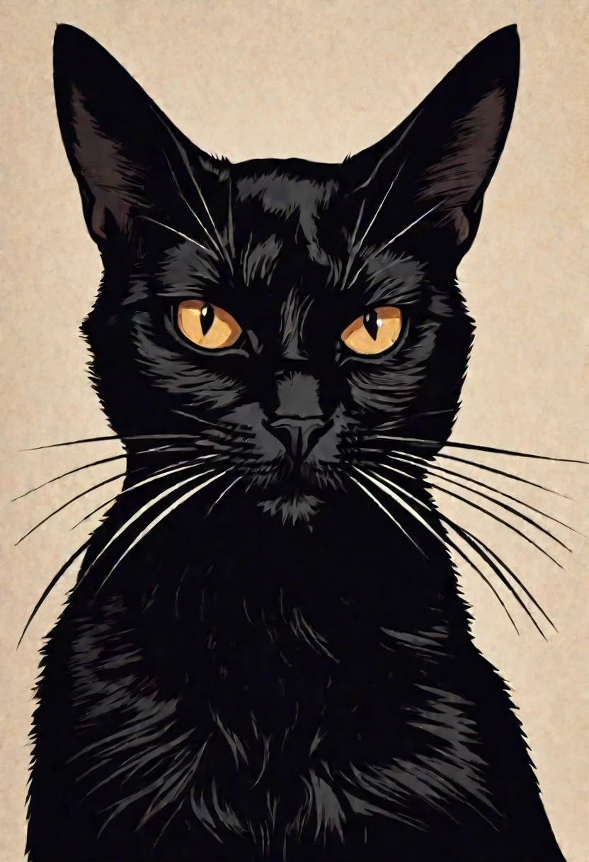 The poster of a black cat in modernist style.