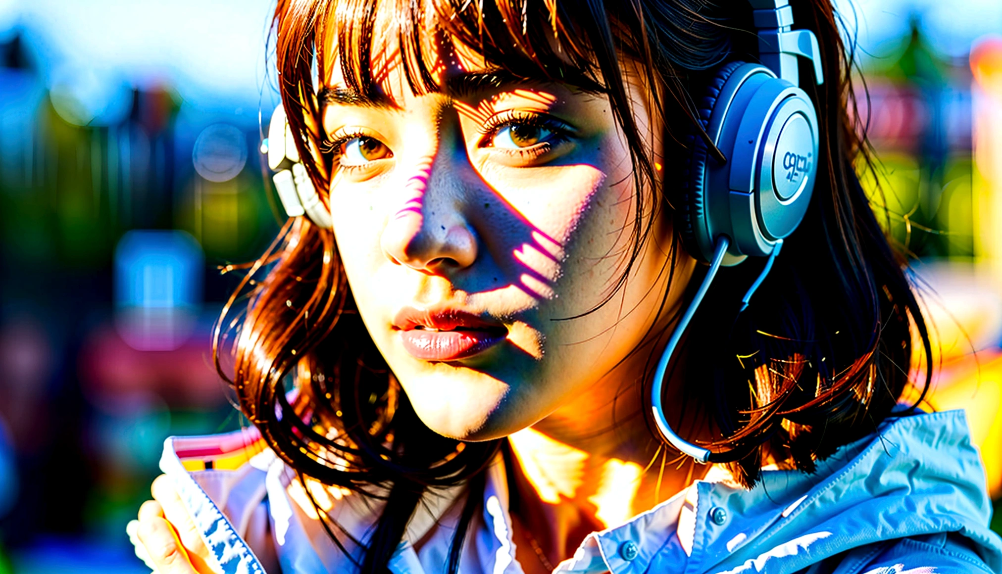 Beautiful girl listening to music with headphones