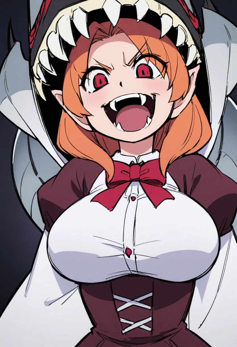 Woman with fangs and big breasts
