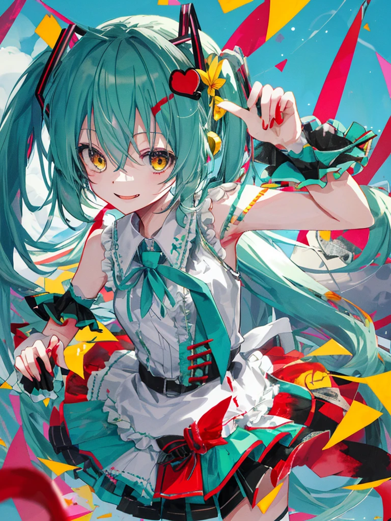 hatsune miku, very cute, blood, smiling, devil, cat ears, yellow eyes
