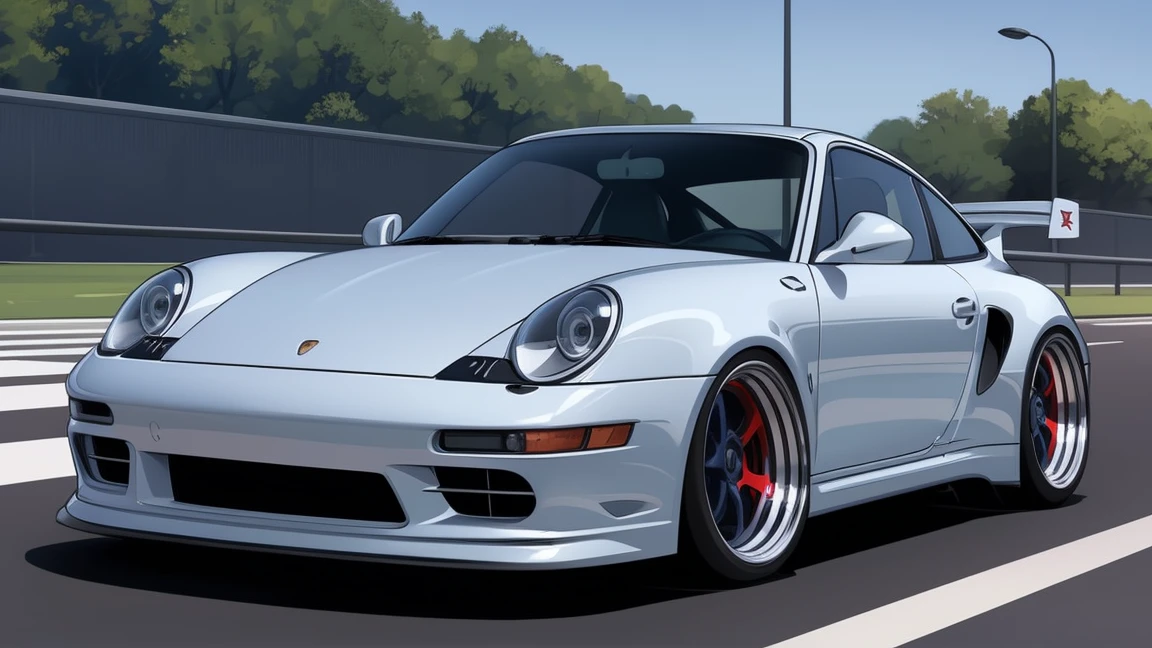 Navy blue
Porsche 911 rwb, wide body, sketch,
cartoonish, comic strip, rendering, purple wheels, bagged, slammed to the ground, empty parkinglot, style dessin manga, couleur