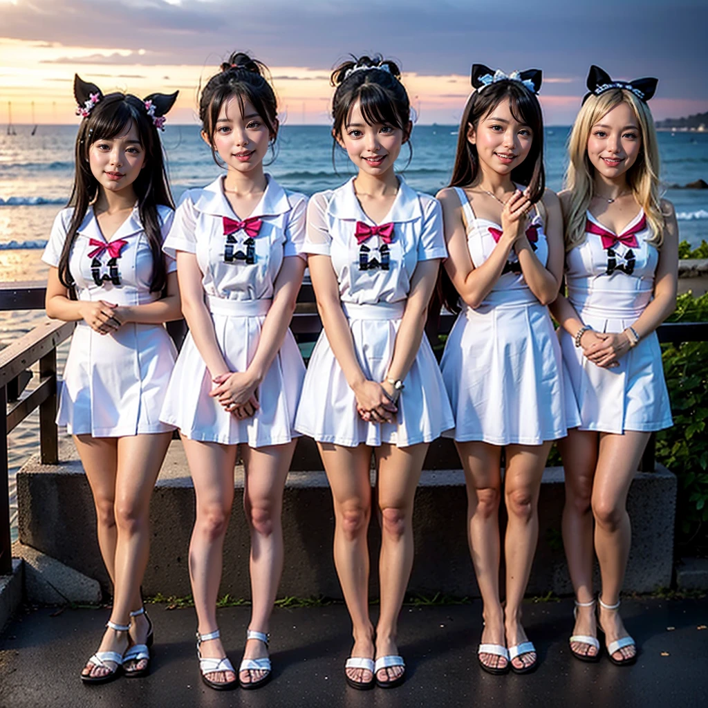 ((ExtremelyDetailed (12 PUNIPUNI KAWAII Girls in a row:1.37) in WHITE at Dusk Enoshima Beach)), (masterpiece 8K TopQuality) (ProfessionalPhoto:1.37), {(Standing Full Body:1.2)|(from below:1.2)}, Different types of hair colors, {(school swimwear)|School Uniform(Upskirt:0.24)|bikini tutu}, {Detailed BabyLike hand|Hidden hand}, Joyful Expressions LifeLike Rendering, PerfectLighting, [RainbowColorHorizon]