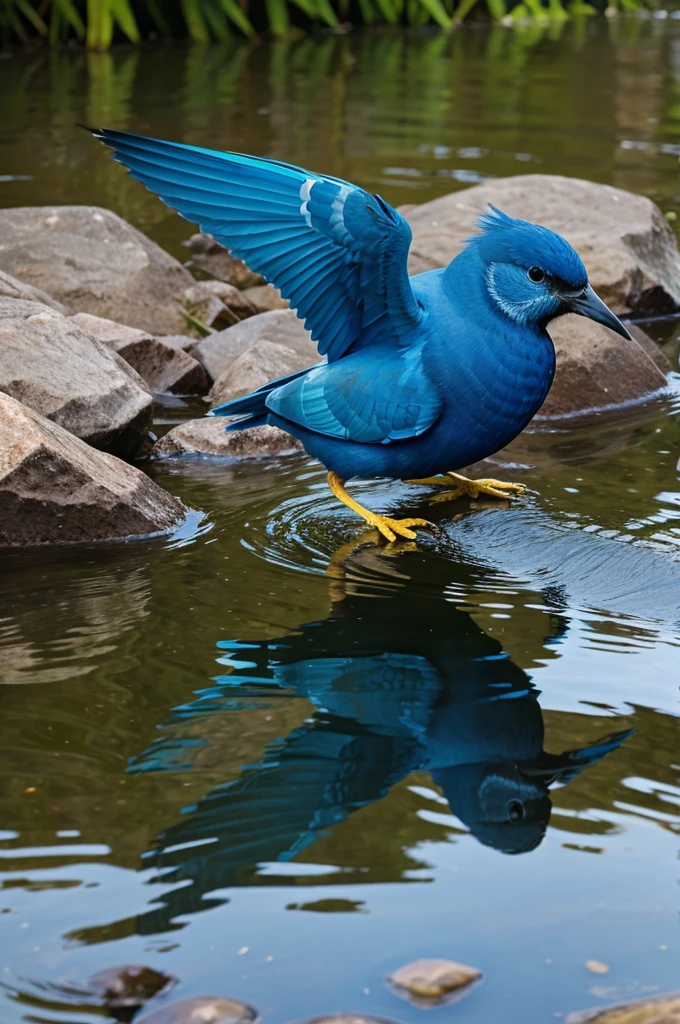 When blue colour bird touch to water.