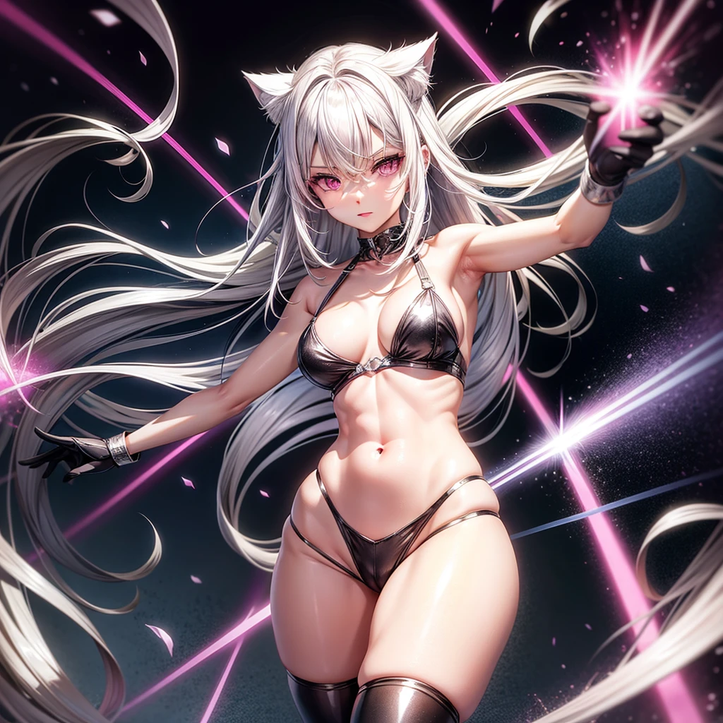 Silver hair, pink eyes, body, neko, sexy pose