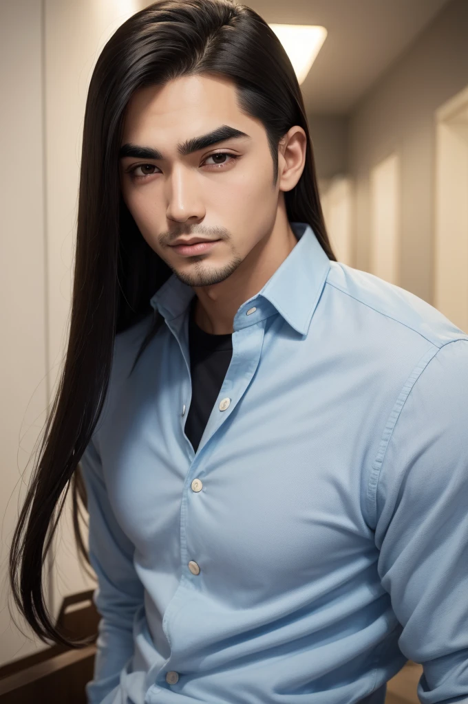 Man with thick eyebrows and straight hair