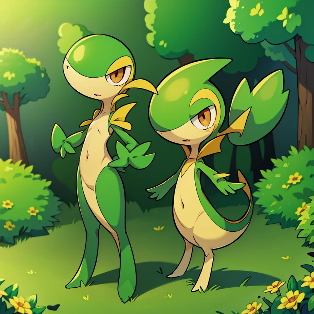 (masterpiece, best quality:1.2),solo,snivy \(pokemon\),pokemon \(creature\),full body,no humans,flower field, good lighting, defined tail, pointed snout, beautiful eyes, ancesra art style