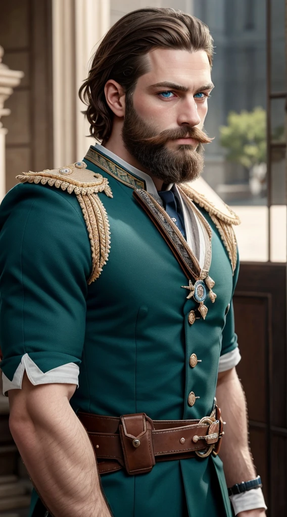 man, thinned beard, no mustache, [light blue eyes], blue-green eyes, (Closed mouth:1.1), Upper part of the body, official wallpaper, Official Art,, (Masterpiece, high quality, Best Quality:1.3), extremely detailed, extremely intricate, realist, hyperrealist, fine texture, Extremely high resolution details, natural lighting