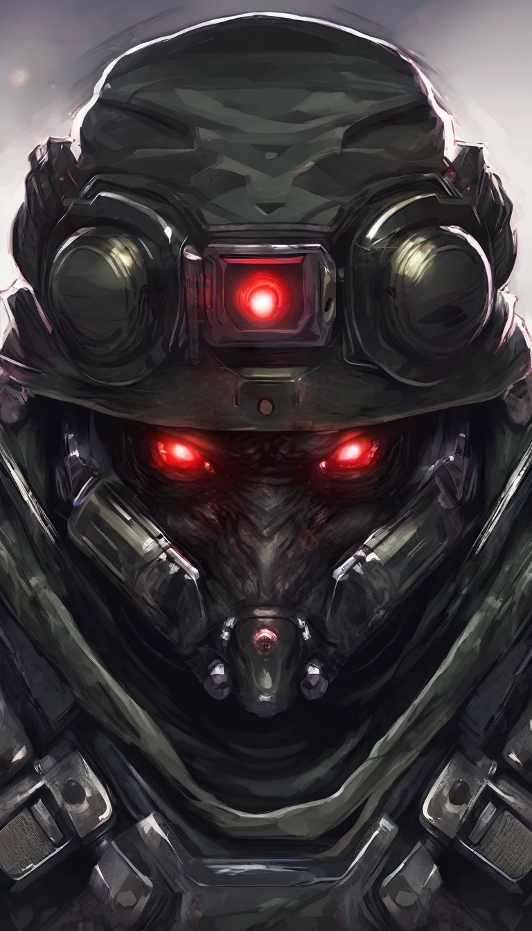 Portrait of a Soldier Monster, with Dark Aura and red eyes, two eyes, dark aura, no weapons.
