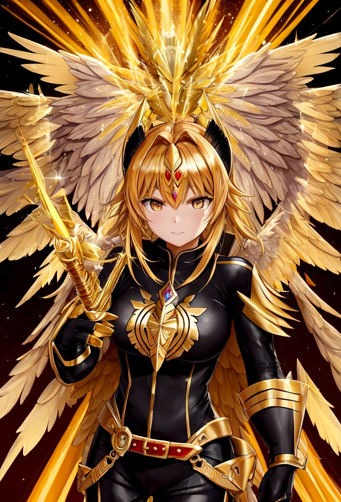 GOLDWING Guardian Warrior Angel Woman Defeating Demons With Her Sacred Wings.