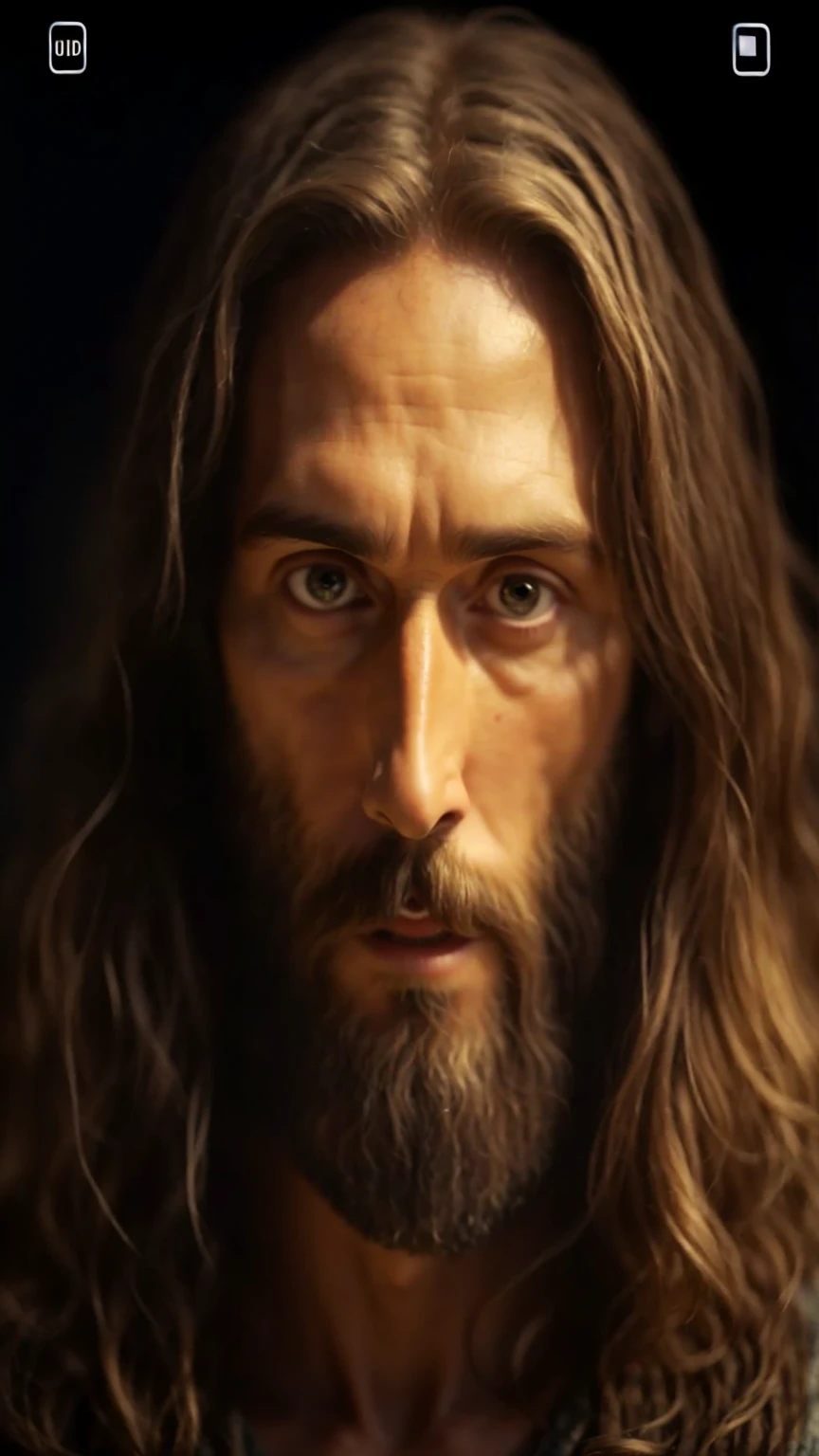 Portrait of Jesus at age 40 interlocks eyes with the camera, exuding compassion for his disciples, shoulders proportional,, garbed in traditional Christian attire, using a DSLR camera with a 20mm prime lens, dynamic rotation of backgrounds, captured in ultra HD, , meticulous detailing emulating the precision of UHD pen and ink illustrations, composed flawlessly, Octane render contributing