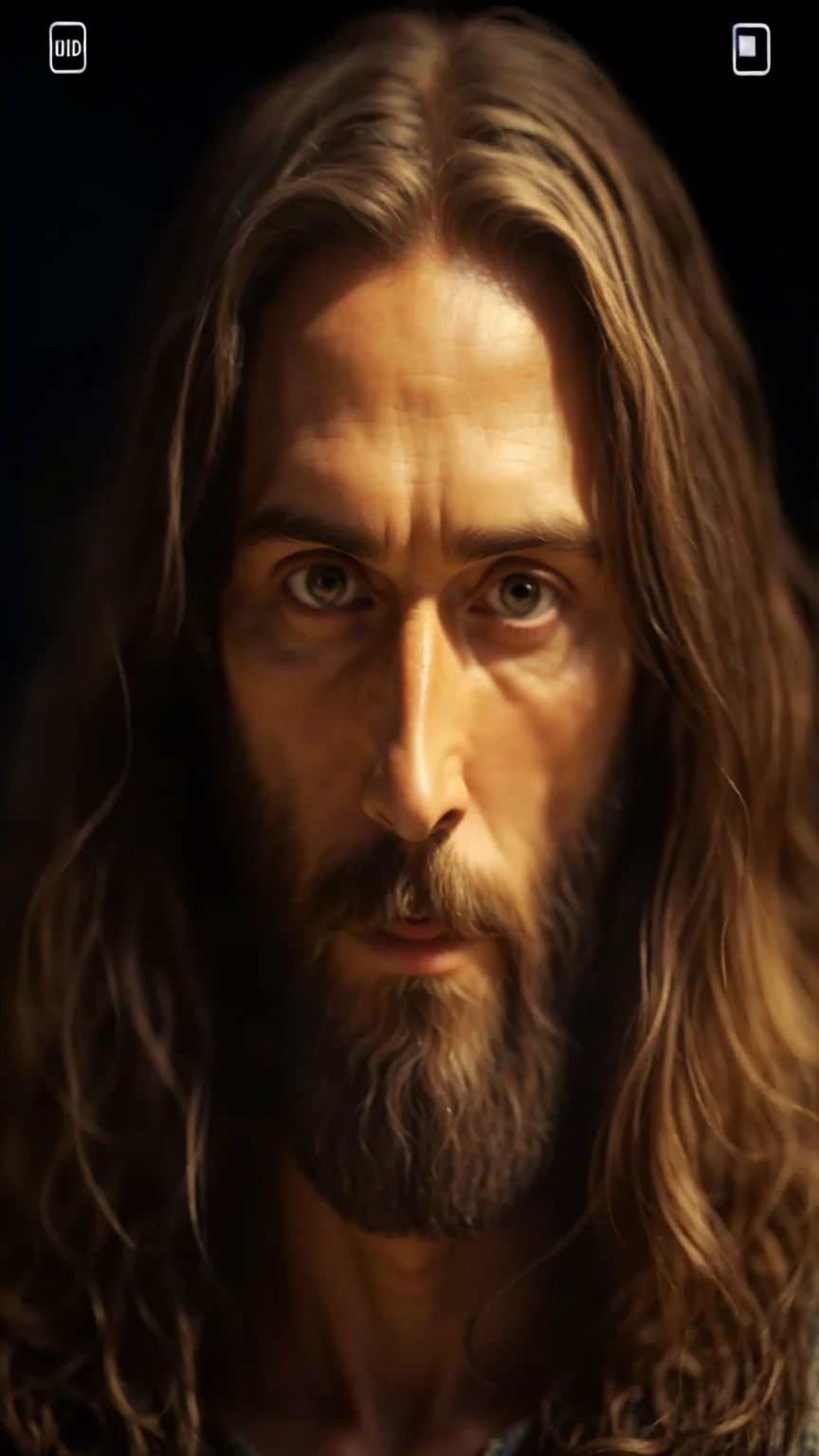 Portrait of Jesus at age 40 interlocks eyes with the camera, exuding compassion for his disciples, shoulders proportional,, garbed in traditional Christian attire, using a DSLR camera with a 20mm prime lens, dynamic rotation of backgrounds, captured in ultra HD, , meticulous detailing emulating the precision of UHD pen and ink illustrations, composed flawlessly, Octane render contributing