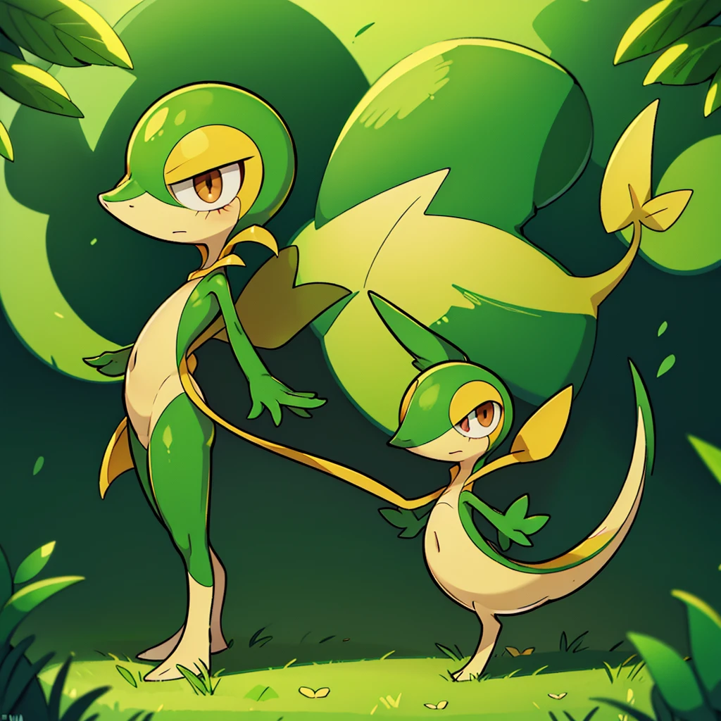 (masterpiece, best quality:1.2),solo,snivy \(pokemon\),pokemon \(creature\),full body,no humans,flower field, good lighting, side view, frown, defined tail, pointed snout, beautiful eyes, ancesra art style