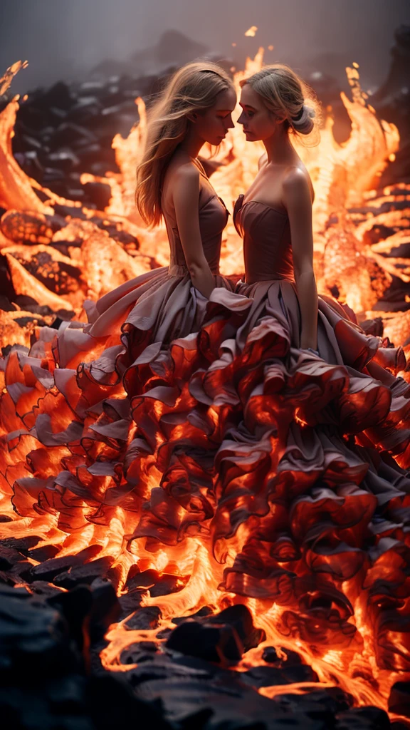 masterpiece，Highest quality，Rich in details，high resolution，flame/fiery的焰/flame，Dynamic Scene Scale 1.3，Romantic couple kissing in the fire，Firestorm，on fire，Bizarre fantasy image，Excellent skin texture，Magic Circle，Casting a Spell，strange，紫色strength，strength，fiery，meteor。