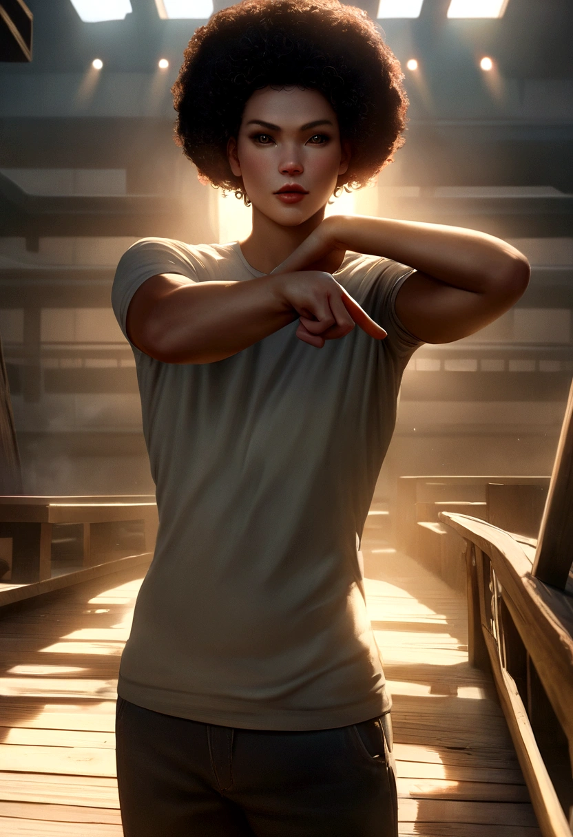 ((Dark African skin, Very deep ebony skin)), ((Its beauty is undeniable)), ((cute excited face)), ((Hyper detailed perfect eyes,)), ((pose mignonne)), ((Langue sortie)), ((Attirant )), sexy, (( Tight knit shirt, shorts courts sexy)), ((Afro curly African hair afro ponytail afro,)), (( peau)), ((debout, vue de face)), ((toucher ses propres jambes dans une pose sexy)), ((dehors, Ville publique)), CGI ciblé, Fotorrealista, High detail, Realstic, Master part, Absurde, Best quality, Hdr, highly quality, high-definition, extremly detailed, 8k wallpaper, intricate high detail, 8K UHD, Full-HD, (photo realist:1.2), contraste, intense illumination, lighting cinematic, natural lighting, hard light, contre-jour, Illumination globale, occlusion ambiante
