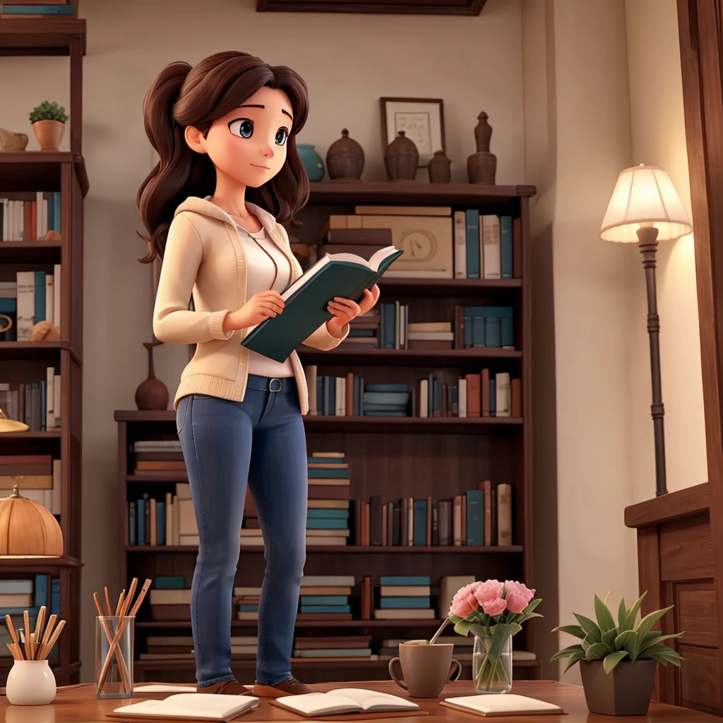 A woman reading a book, calm atmosphere