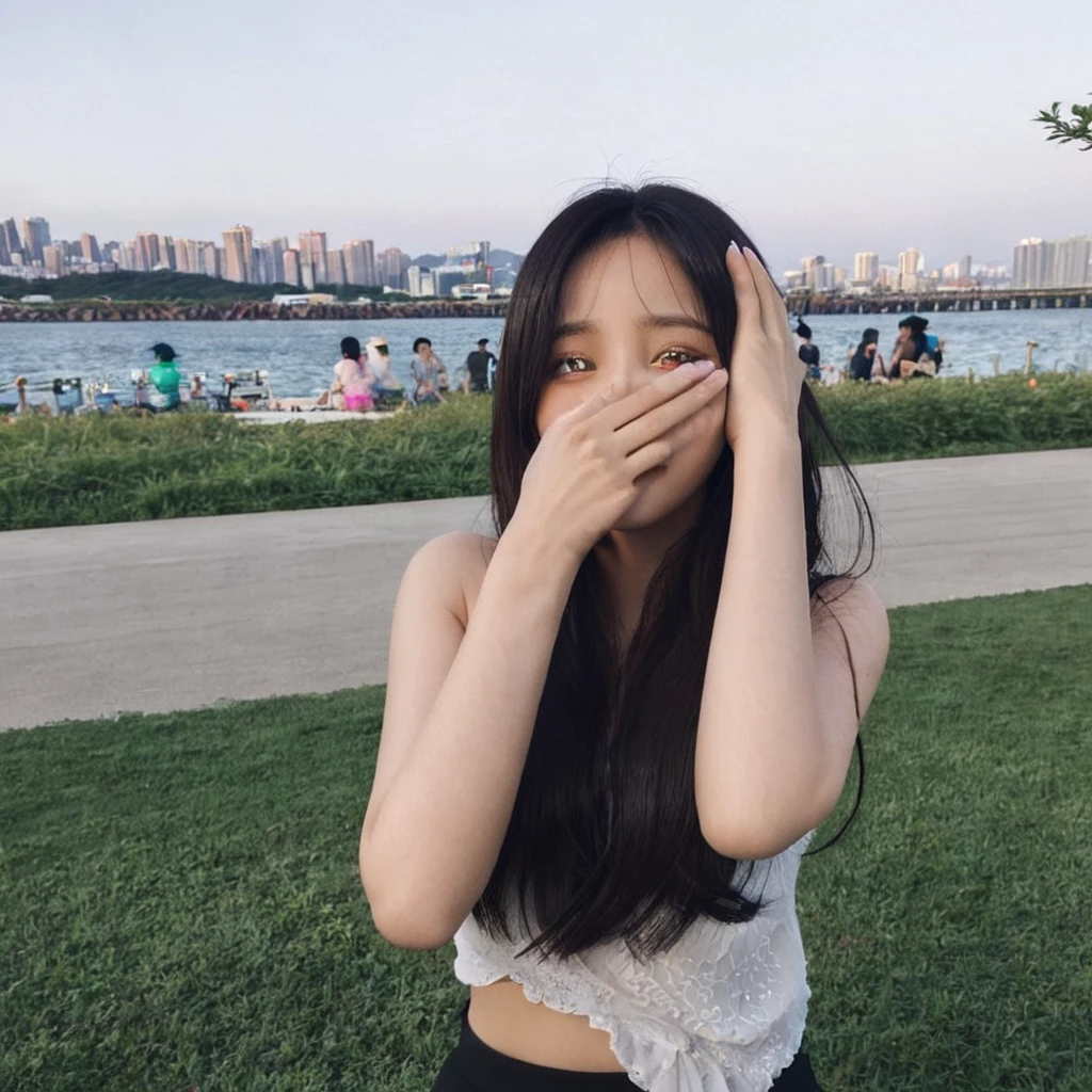 There was a woman covering her face with her hands, Urzan, korean girl, Asian girl with long hair, beautiful girl, tumblr, beautiful south korean woman, Nam Jae-yeon, Shin Jin Young, jisoo from blackpink, krystal, Attractive girl, korean woman, Blackpink’s Jisoo, Asian girl, Chinese girl, beautiful young korean woman