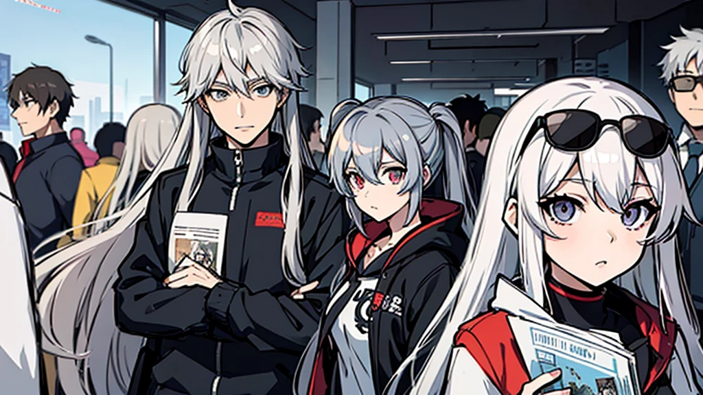 Wear sunglasses、Anime girl with a newspaper in front of her, Young woman anime visual, Cute girl anime visuals, style of madhouse anime, Gray-haired少女, Anime atmosphere, junko enoshima, Gray-haired lady, perfect Gray-haired girl, Gray-haired, Aesthetic award winning anime, Anime Styleに, Anime Style, Anime characters、In a completely different expression