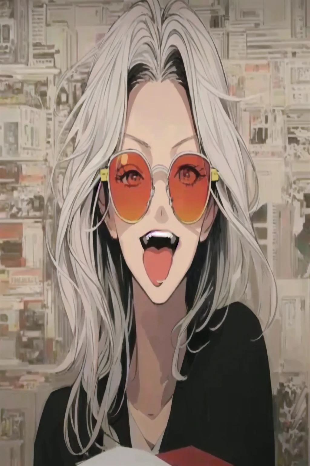 Wear sunglasses、Anime girl with a newspaper in front of her, Young woman anime visual, Cute girl anime visuals, style of madhouse anime, Gray-haired少女, Anime atmosphere, junko enoshima, Gray-haired lady, perfect Gray-haired girl, Gray-haired, Aesthetic award winning anime, Anime Styleに, Anime Style, Anime characters、In a completely different expression