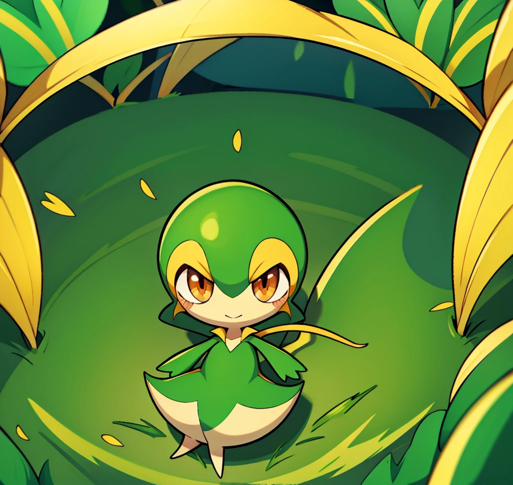 Snivy in a flower field, good lighting, dagasi art style