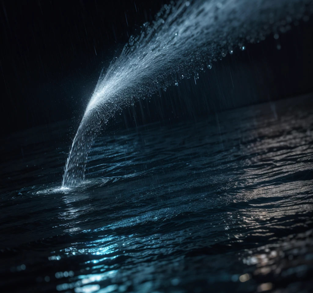 close up of water falling from the sky in rain at night