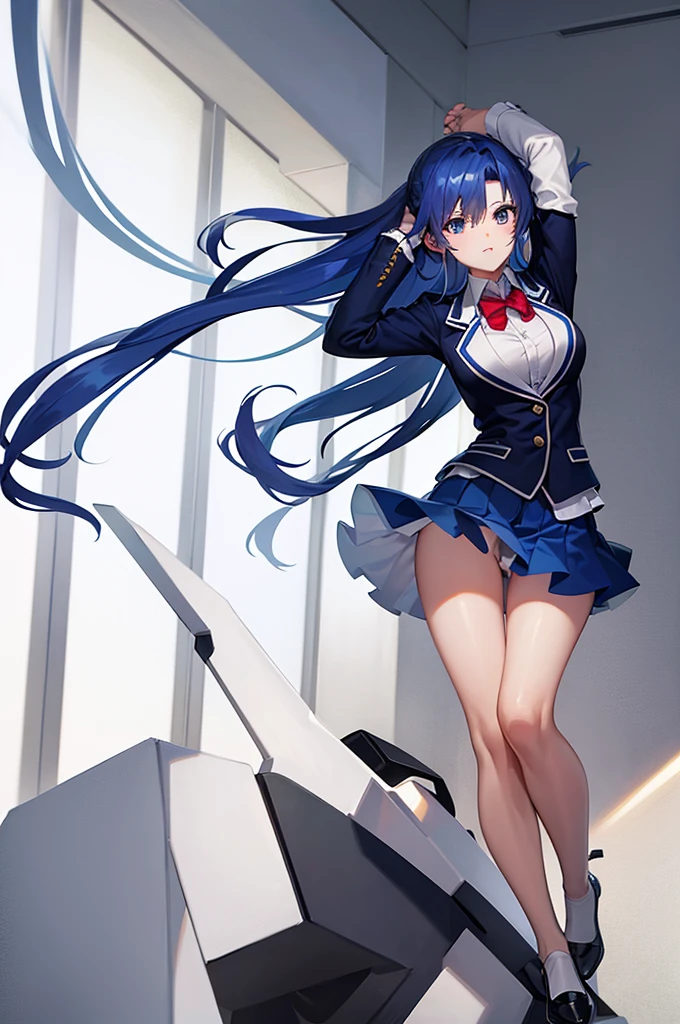 Highest quality, masterpiece, The wind whistles　wing, Big Breasts, uniform, blazer, Blue Hair,