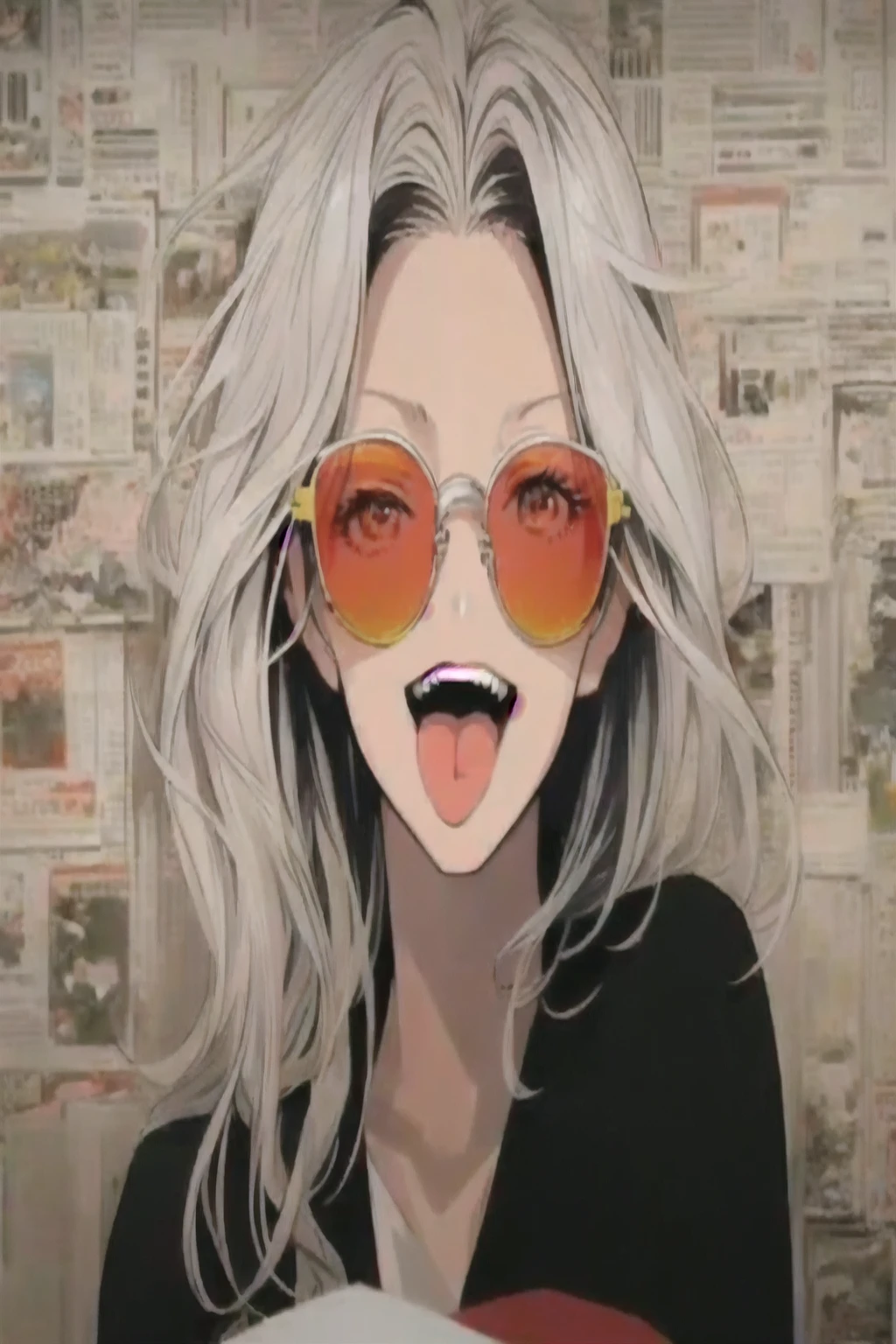 Wear sunglasses、Anime girl with a newspaper in front of her, Young woman anime visual, Cute girl anime visuals, style of madhouse anime, Gray-haired少女, Anime atmosphere, junko enoshima, Gray-haired lady, perfect Gray-haired girl, Gray-haired, Aesthetic award winning anime, Anime Styleに, Anime Style, Anime characters、In a completely different expression