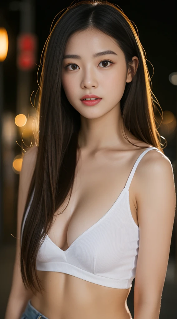 （best qualtiy，8K，32k，tmasterpiece，uhd：1.3），Attractive Japanese women，Seven-doppelganger photo，one-girl，（middlebreast：1.1），abs，perfect bodies，（see-through shirts：1.1），Super detailed face，detailed lips，Fine Eye，double eyelid，Street view at night，Sunlight light，