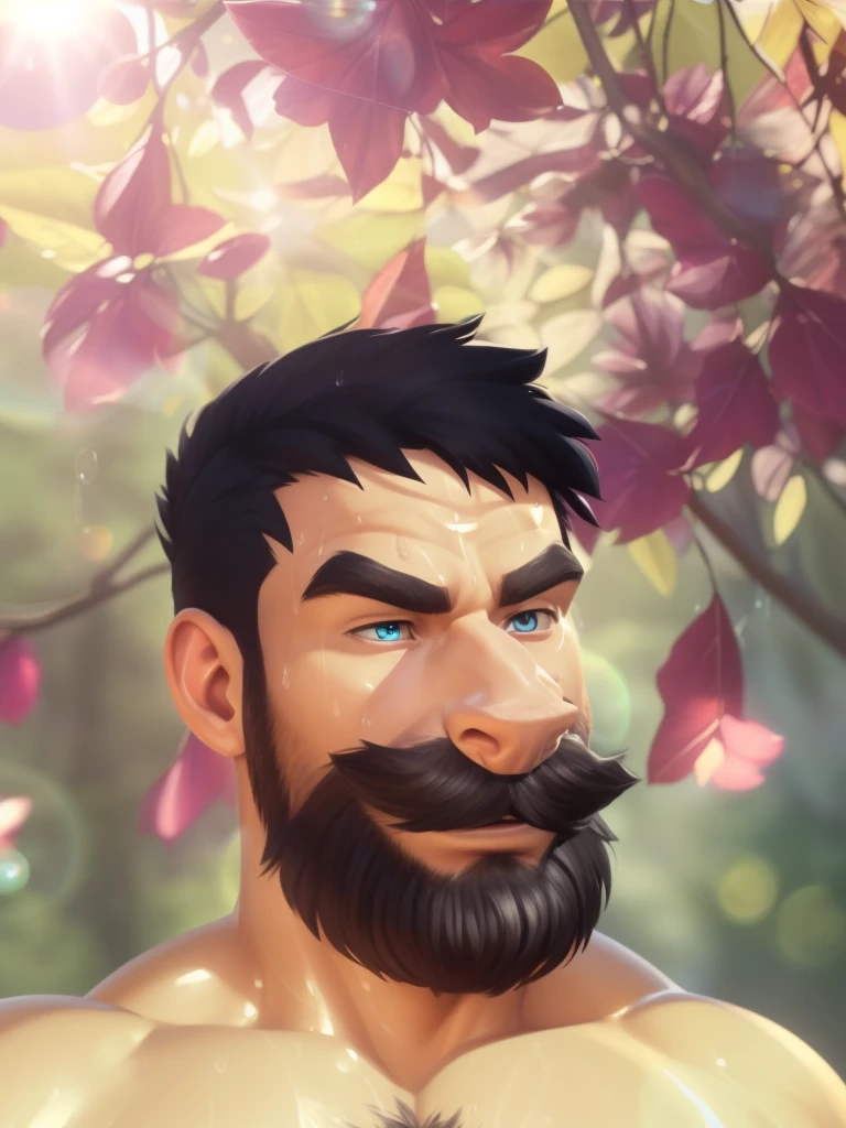 Captain haddock, (pose:Full Body Shot), (posing:Full Body Shot), (soft shading), (((4k, hi res, Ray tracing))), ((((extreme detailed sweat drops, glistening, glistening body))), (((five fingers, detailed hands))), ((detailed face, (detailed eyes:1.0), detailed)), by zackarry911, by zaush, (by personalami:0.5), looking at viewer, (((horny))), (((old and wise))),shirtless, 1boy, (((Highly detailed jewelry))), standing, closed mouth,(((Armpit hair, Mustache,body hair, nude, thick chest hair, beard, tuft, chest tuft, arm tuft))),(((muscular, dad bod))) ,male focus, white hair, (((naked, nude))), nature, formal, captain hat, (((extreme detailed chest hair))),
