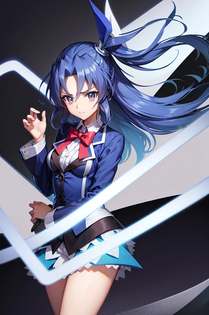 Highest quality, masterpiece, The wind whistles　wing, symphogear, Big Breasts, uniform, blazer, Blue Hair,