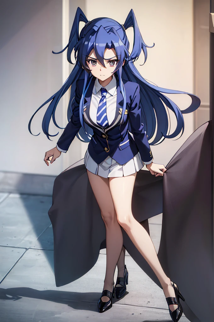 Highest quality, masterpiece, The wind whistles　wing, symphogear, Big Breasts, uniform, blazer, Blue Hair,