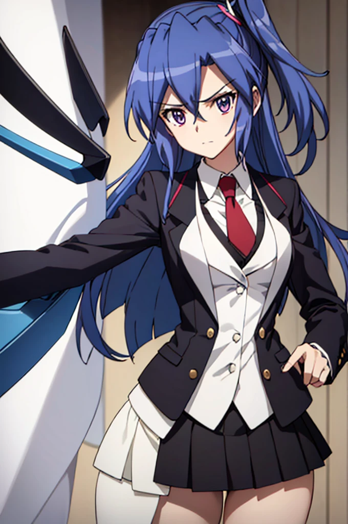 Highest quality, masterpiece, The wind whistles　wing, symphogear, Big Breasts, uniform, blazer, Blue Hair,