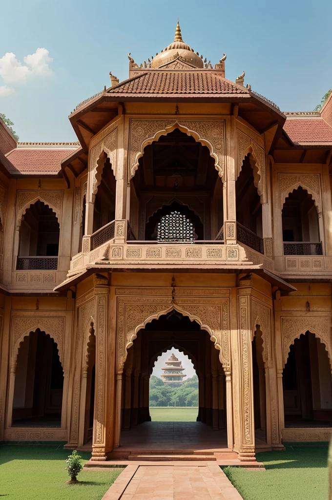 A stunning minimal Indian palace designed with traditional architectural elements, including arched windows, ornate roofs, and a prominent Ashoka Chakra motif. The palace is surrounded by lush greenery, with soldiers and vehicles present, creating an immersive scene. The prompt could be:
A highly detailed, photorealistic image of a traditional Indian palace with intricate architectural features, including arched windows, ornate roofs, and a prominent Ashoka Chakra motif. The palace is set in a verdant landscape, with soldiers and vehicles present, creating an immersive scene. Rendered in a cinematic style with natural lighting and high dynamic range.