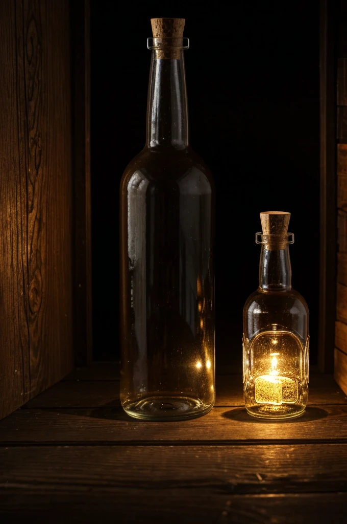 A little dark room filled with spider nets and old brown bottle getting small amount of light