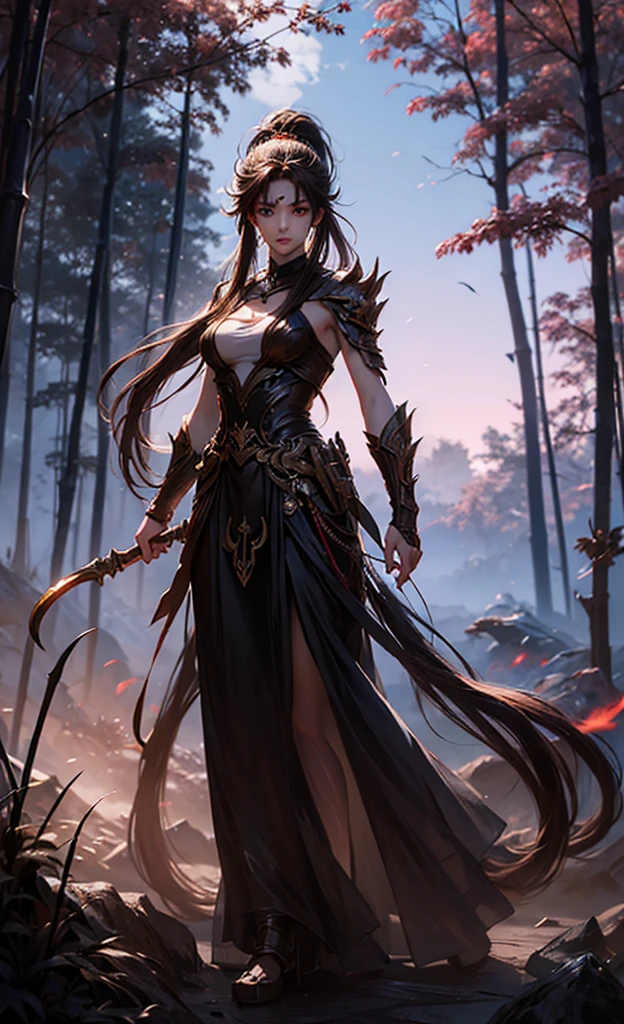 anime character with brown hair and glowing eyes in front of a bamboo forest background, petty boy art, epic fantasy art style, badass anime 8 k, epic fantasy digital art style, detailed digital anime art, ponytail , epic fantasy art style hd, fierce expression 4k, pretty male, extremely detailed artgerm,
