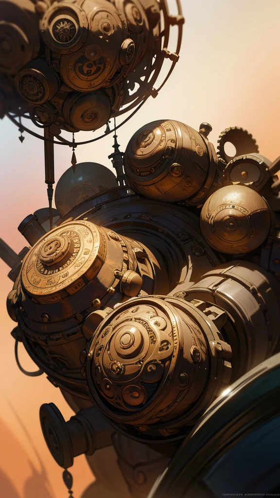 a fearsome steering wheel, with spheres surrounding it that contain great powers, each sphere representing a different color, intricate steampunk design, highly detailed, cinematic lighting, dramatic shadows, vivid colors, photorealistic, 8k, award-winning concept art