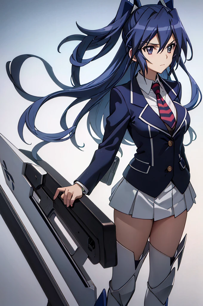 Highest quality, masterpiece, The wind whistles　wing, symphogear, ((Big Breasts)), uniform, blazer, Blue Hair,