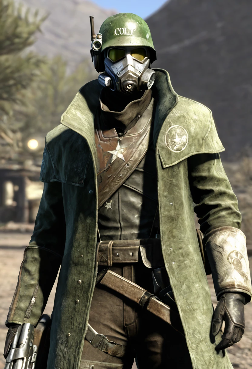 Male, NCR Ranger, no helmet, holding colt army revolver